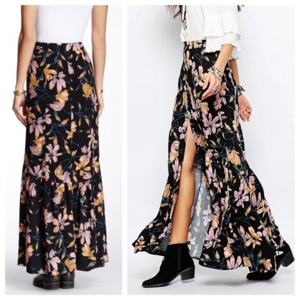 Free People Floral Button Front Maxi Skirt size 10
